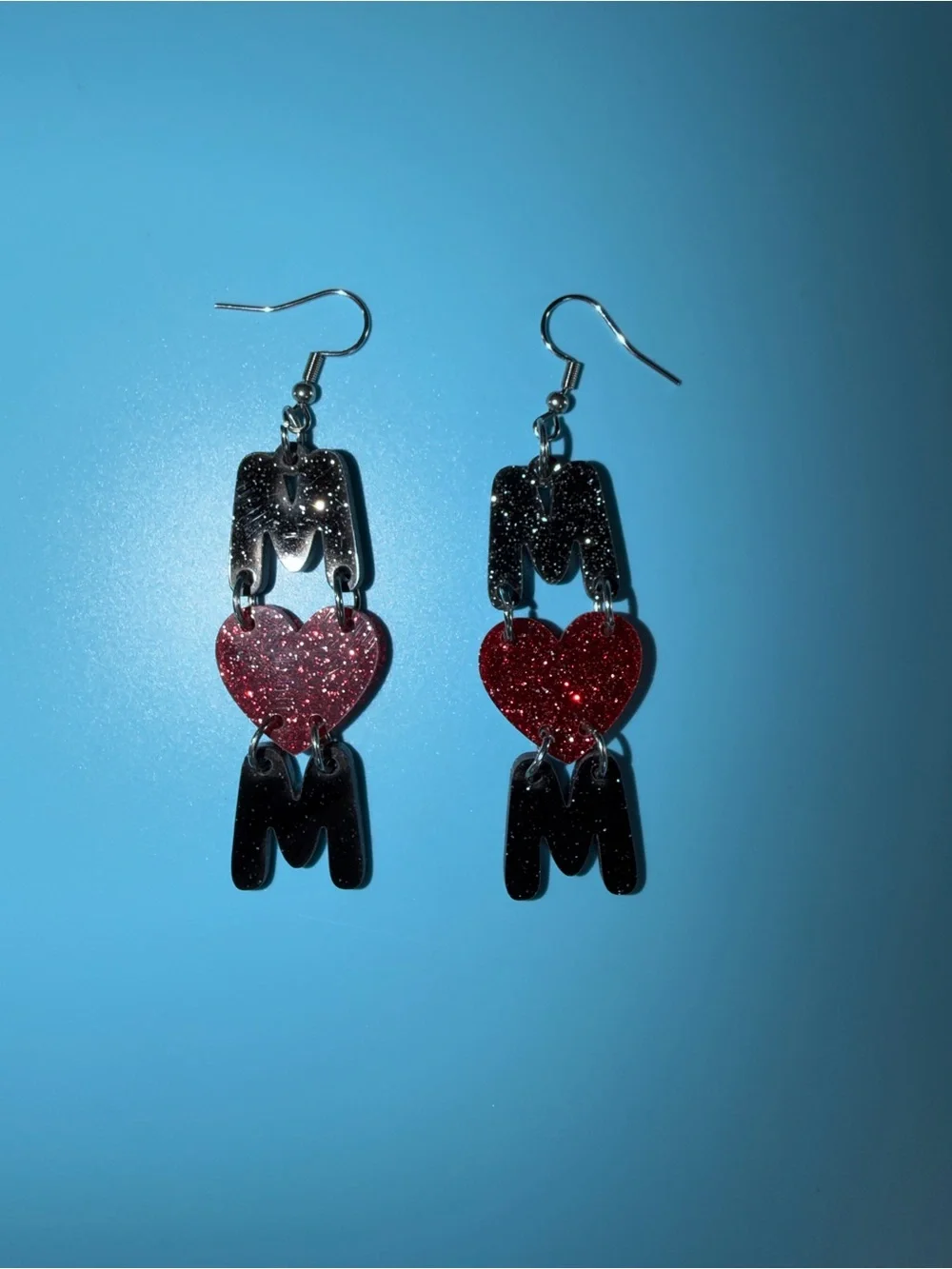 Handmade Cow & M♡M Heart Dangle Earrings Set